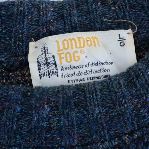 VTG 80s London Fog Blue Taupe Argyle Eclectic Grandpa Wool Crew Neck Sweater L - Picture 4 of 10